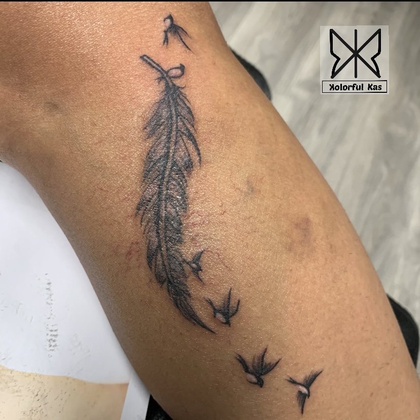 Tattoo uploaded by John D Nguyen Anu RA  Birds of a feather flock  together piece on client forearmThanks for looking forearmtattoo  prettytattoos feathertattoos birdtattoos byjncustoms  Tattoodo